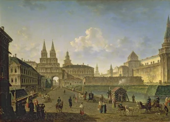 Ansicht der Voskresensky- und Nikolsky-Tore und der Neglinny-Brücke von der Tverskaya-Straße in Moskau, 1811